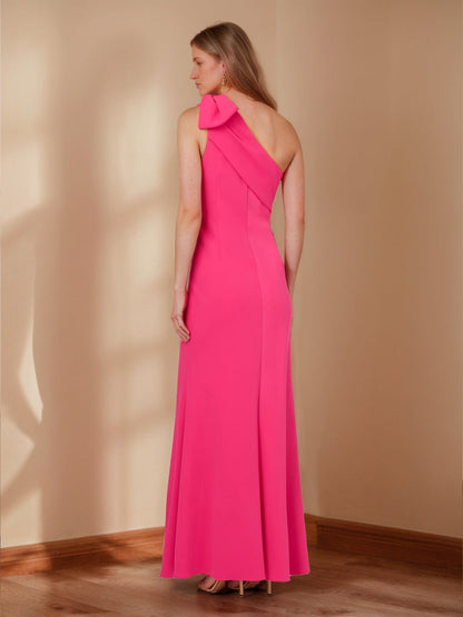 Robe de Soirée Longue Maxi à Bretelle Unique avec Nœud, Style Fourreau/Colonne
