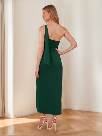 Robes de Soirée Plissées à Une Épaule, Longueur Cheville, Style Fourreau/Colonne avec Fente Latérale