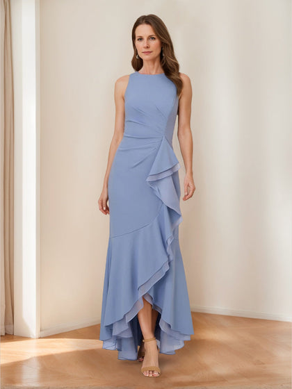 Robes de Mère de la Mariée Trompette/Sirène Col Rond Haut-Bas Froncé avec Volants