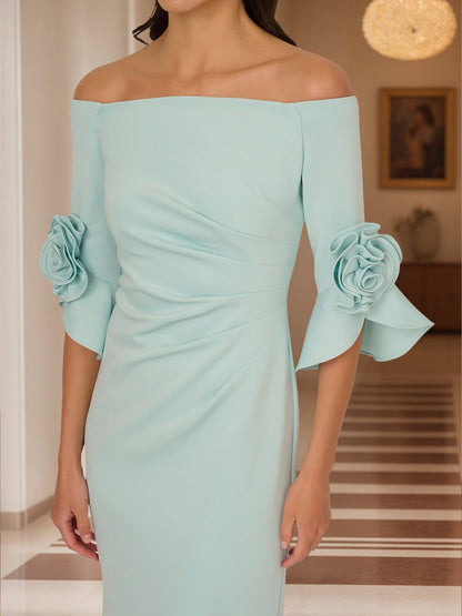Robes de Mère de la Mariée Sirène/Trompette Décolleté Bardot Manches Cloche avec Rosette