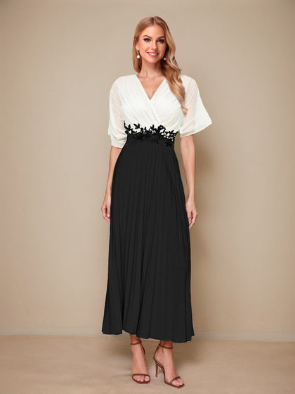Robes de Mère de la Mariée Vintage Col V Plissé Style A-Line/Princesse avec Appliqués