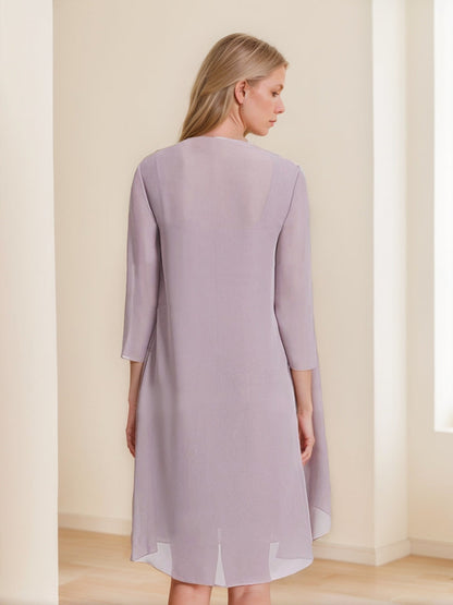 Robes de Mère de la Mariée 2 Pièces avec Veste, Col Carré, Plissé, Style Fourreau/Colonne