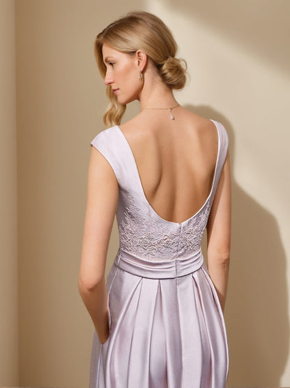 Robes Longues pour Mère de la Mariée, Col Bateau, sans Manches, Ligne A/Princesse, avec Appliqués