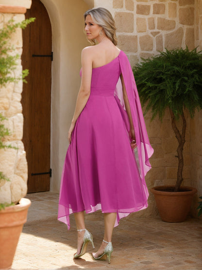 Robes de Mère de la Mariée en Chiffon Asymétrique à Une Épaule Style A-Line/Princesse avec Volants