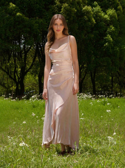 Robes Maxi Longues Au Sol à Bretelles Spaghetti Chic Ligne A/Princesse avec Plis
