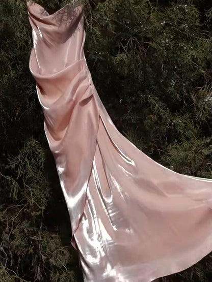 Robes Maxi Longues Au Sol à Bretelles Spaghetti Chic Ligne A/Princesse avec Plis