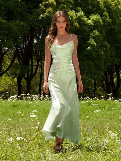 Robes Maxi Longues Au Sol à Bretelles Spaghetti Chic Ligne A/Princesse avec Plis