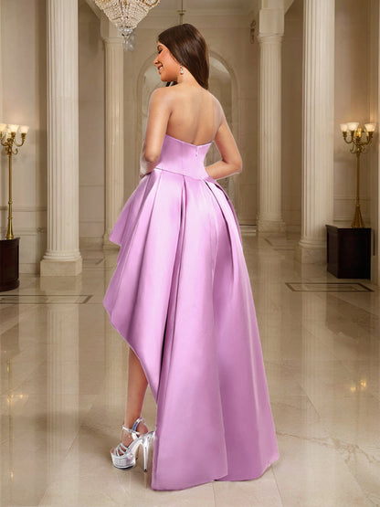 Robes de Bal/Princesse sans Bretelles Asymétriques à Volants en Satin pour Bal de Promo