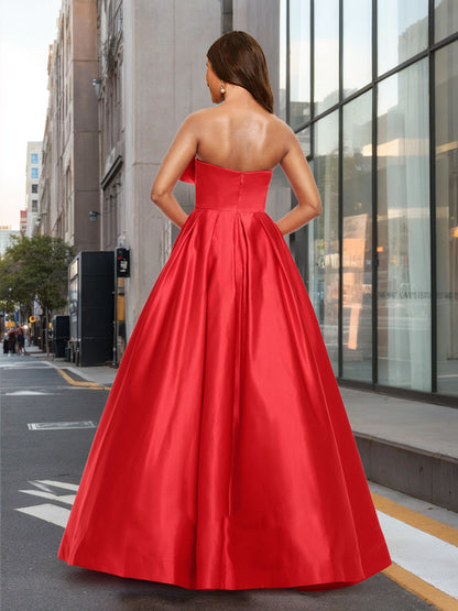 Robes de Bal Longues Fendues Asymétriques sans Bretelles Style A-Line/Princesse avec Nœud