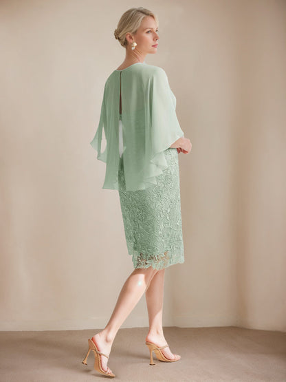 Robes de Mère de la Mariée Colonne/Gaine Col Bénitier Longueur Genou avec Volants & Appliqués