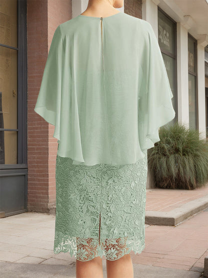 Robes de Mère de la Mariée Colonne/Gaine Col Bénitier Longueur Genou avec Volants & Appliqués