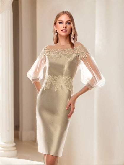 Robes de Mère de la Mariée Genou-Longueur Col Rond Illusion Fourreau/Colonne avec Appliqués