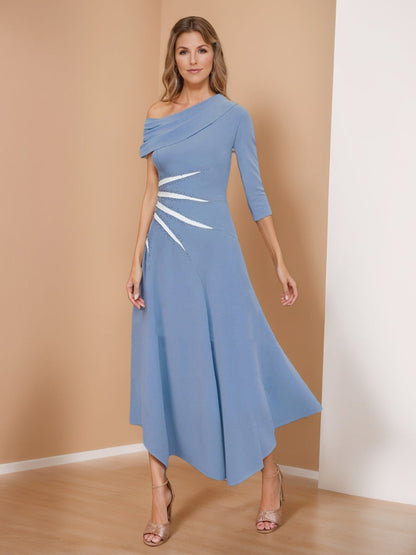 Robes de Mère de la Mariée A-Ligne/Princesse à Une Épaule avec Manches Asymétriques et Strass