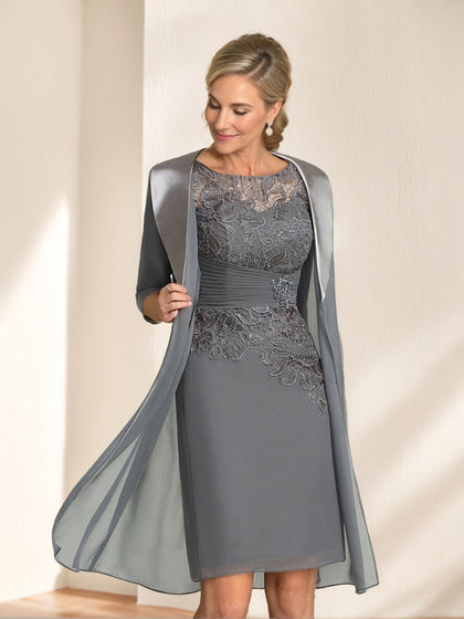 Robes de Mère de la Mariée en Dentelle avec Manches Mi-Longues et Col en U, Style Fourreau/Colonne, avec Veste