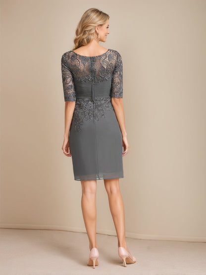 Robes de Mère de la Mariée en Dentelle avec Manches Mi-Longues et Col en U, Style Fourreau/Colonne, avec Veste