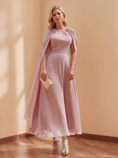 Robes de Mère de la Mariée en Chiffon Longueur Cheville Col Bijou Ligne A/Princesse avec Cape
