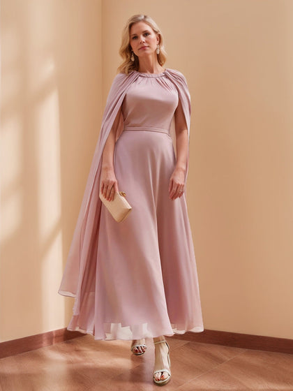 Robes de Mère de la Mariée en Chiffon Longueur Cheville Col Bijou Ligne A/Princesse avec Cape