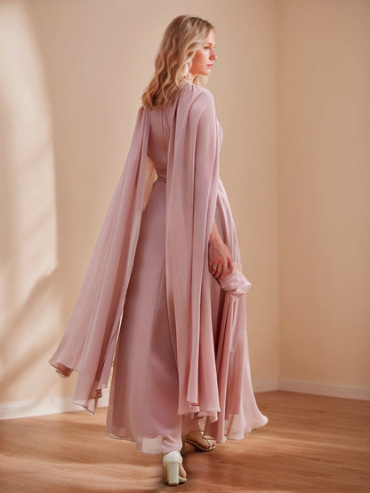 Robes de Mère de la Mariée en Chiffon Longueur Cheville Col Bijou Ligne A/Princesse avec Cape