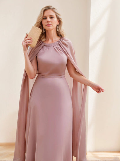 Robes de Mère de la Mariée en Chiffon Longueur Cheville Col Bijou Ligne A/Princesse avec Cape