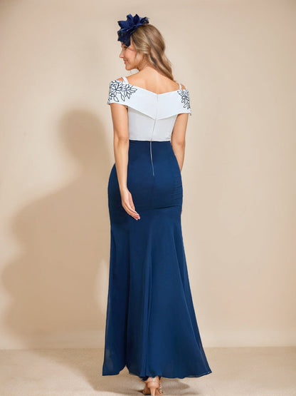 Robes Longues de Mère de la Mariée Sirène/Trompette avec Bretelles et Manches Courtes, Ornées D'Appliqués