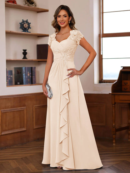 Robes de Mère de la Mariée A-Ligne/Princesse Col Cœur Manches Courtes avec Appliques & Volants