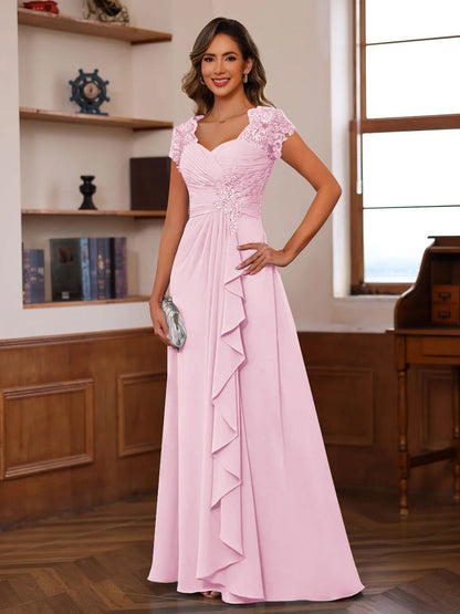 Robes de Mère de la Mariée A-Ligne/Princesse Col Cœur Manches Courtes avec Appliques & Volants