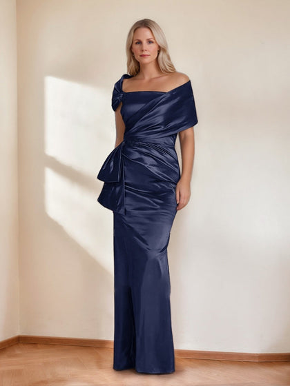 Robes de Mère de la Mariée en Gaine/Colonne, Décolleté Bardot, Longueur Au Sol, en Warp