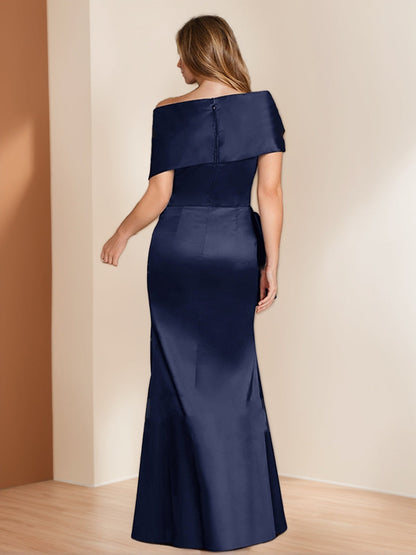 Robes de Mère de la Mariée en Gaine/Colonne, Décolleté Bardot, Longueur Au Sol, en Warp