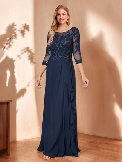Robes de Mère de la Mariée A-Ligne/Princesse Col Bateau Manches 3/4 Appliqués avec Volants