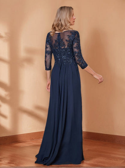 Robes de Mère de la Mariée A-Ligne/Princesse Col Bateau Manches 3/4 Appliqués avec Volants