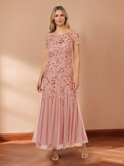Robes de Mère de la Mariée Fourreau/Colonne Décolleté en Cuillère Manches Courtes Perlées avec Paillettes