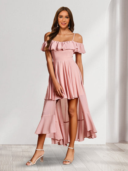 Robes de Demoiselle d'Honneur en Chiffon à Volants Asymétriques, Décolleté Dégagé, Style Princesse/Ligne A