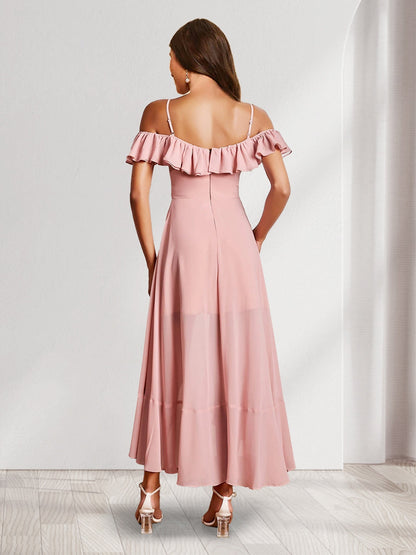 Robes de Demoiselle d'Honneur en Chiffon à Volants Asymétriques, Décolleté Dégagé, Style Princesse/Ligne A