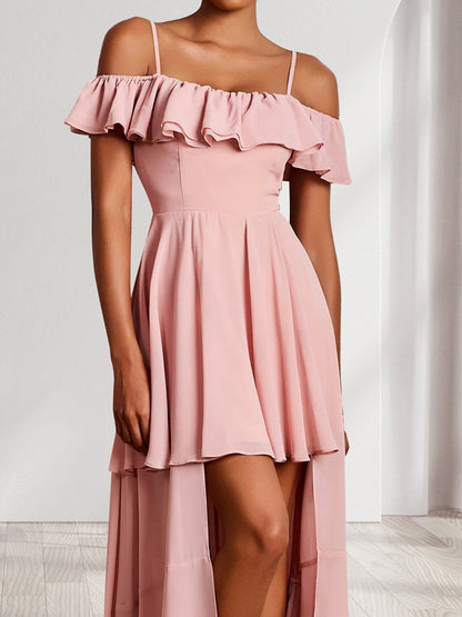 Robes de Demoiselle d'Honneur en Chiffon à Volants Asymétriques, Décolleté Dégagé, Style Princesse/Ligne A