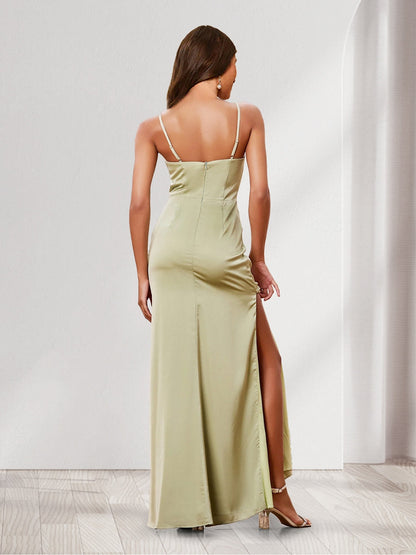 Robes D'Invité de Mariage Fourreau/Colonne Col V sans Manches avec Nœud et Fente Latérale