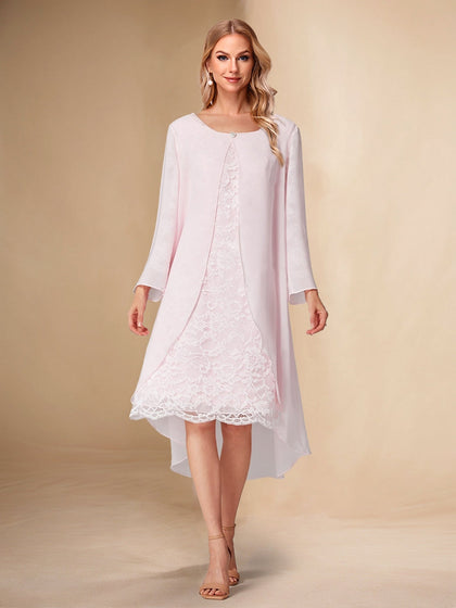 Robes de Mère de la Mariée en Dentelle avec Manches Longues et Col en V, Style Fourreau/Colonne, avec Veste