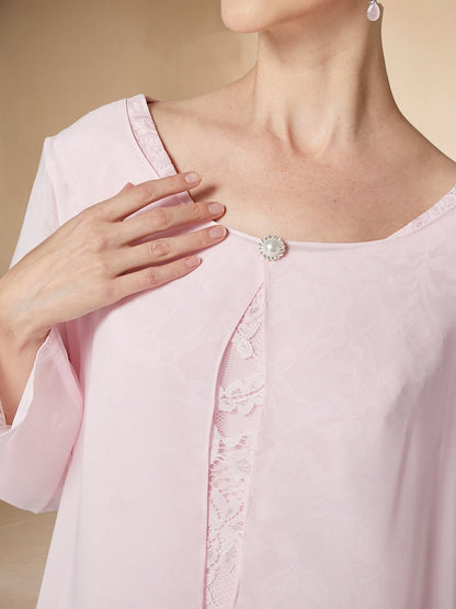 Robes de Mère de la Mariée en Dentelle avec Manches Longues et Col en V, Style Fourreau/Colonne, avec Veste