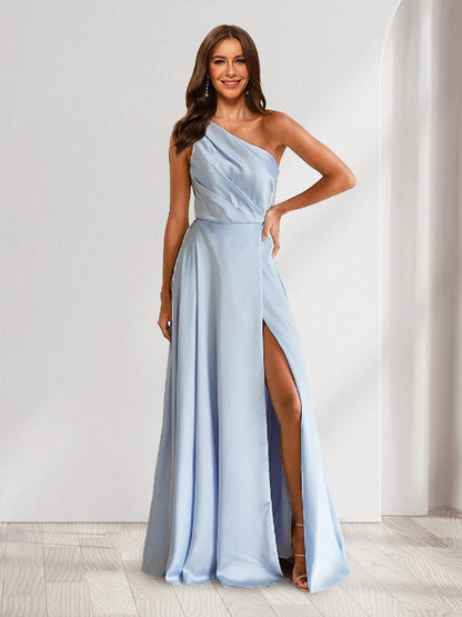 Robes de Demoiselle d'Honneur Plissées à Une Épaule Style A-Line/Princesse avec Fente Sur le Côté