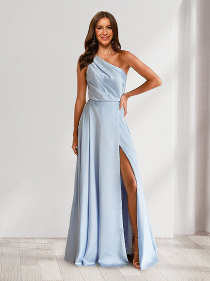 Robes de Demoiselle d'Honneur Plissées à Une Épaule Style A-Line/Princesse avec Fente Sur le Côté