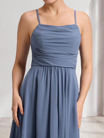Robes de Demoiselle d'Honneur en Chiffon Asymétrique Longueur Thé avec Bretelles Ligne A/Princesse