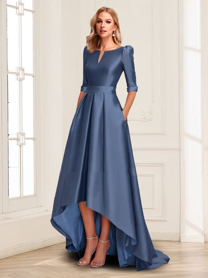 Robes de Mère de la Mariée Ligne A/Princesse Col en V Manches 1/2 Asymétriques avec Poches