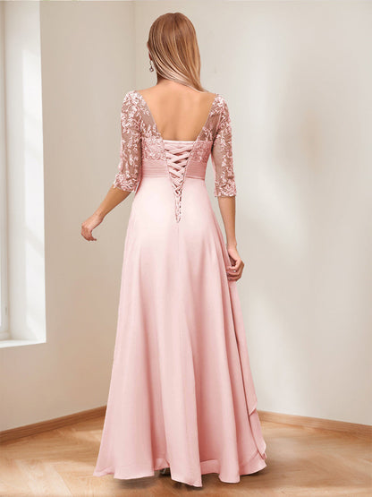 Robes de Mère de la Mariée Ligne A/Princesse Col V Manches Mi-Longues Asymétriques avec Appliqués