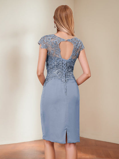 Robes de Mère de la Mariée Fourreau/Colonne Décolleté en Cuillère Manches Courtes avec Appliqués et Strass
