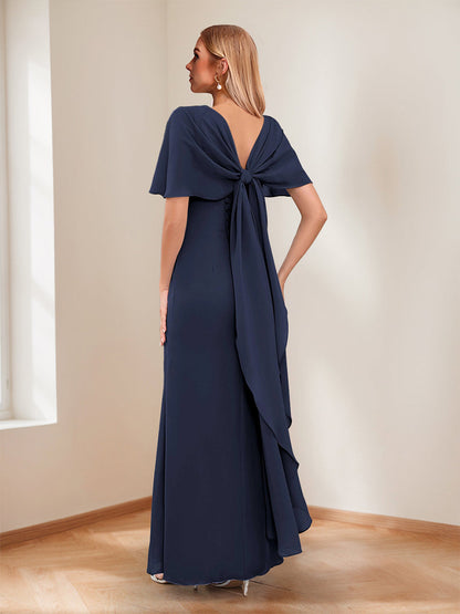 Robes de Mère de la Mariée Sirène/Trompette Col Bateau Longueur Au Sol avec Nœud Papillon