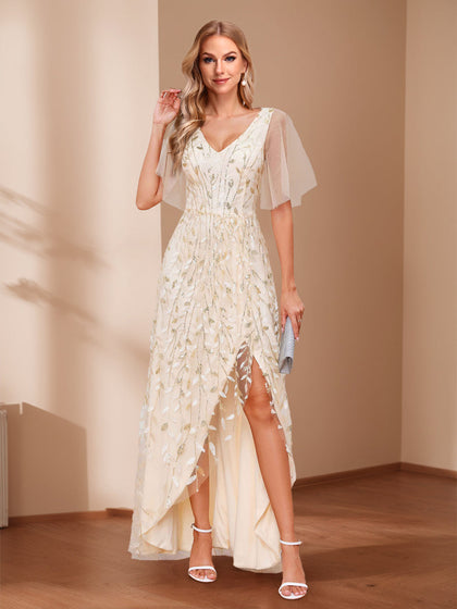 Robes de Mère de la Mariée Ligne A/Princesse Col V Asymétrique avec Appliqués