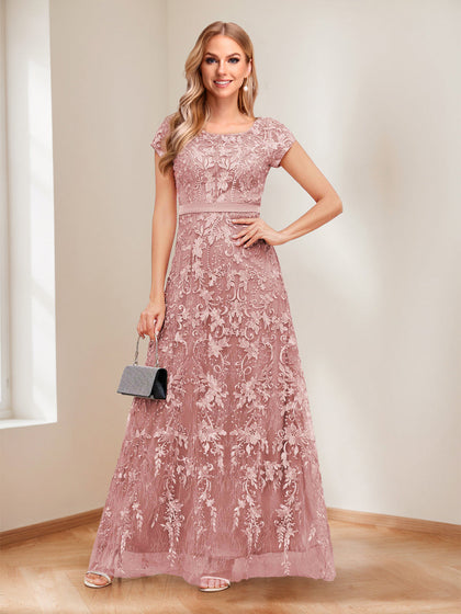 Robes de Mère de la Mariée A-Ligne/Princesse Col en U Manches Courtes avec Appliques et Perles