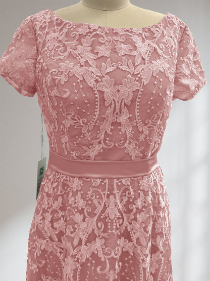 Robes de Mère de la Mariée A-Ligne/Princesse Col en U Manches Courtes avec Appliques et Perles