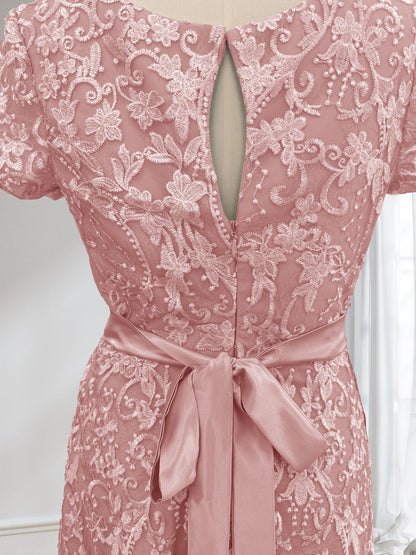 Robes de Mère de la Mariée A-Ligne/Princesse Col en U Manches Courtes avec Appliques et Perles