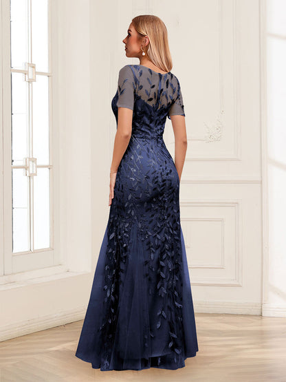 Robes de Mère de la Mariée Sirène/Trompette Col en V Longueur Au Sol avec Appliqués