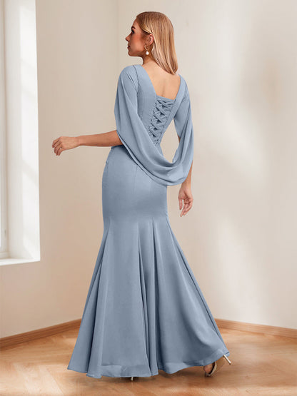 Robes de Mère de la Mariée Longues à Col Cowl Sirène/Trompette avec Fronces et Volants
